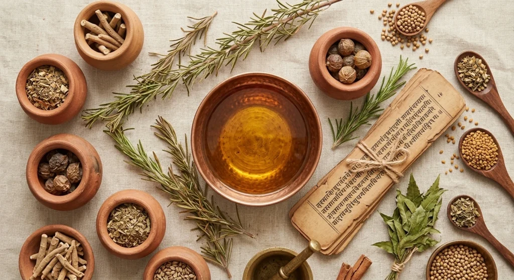 Natural ingredients in Regenera Hair Oil – sesame oil, rosemary, coconut, lavender